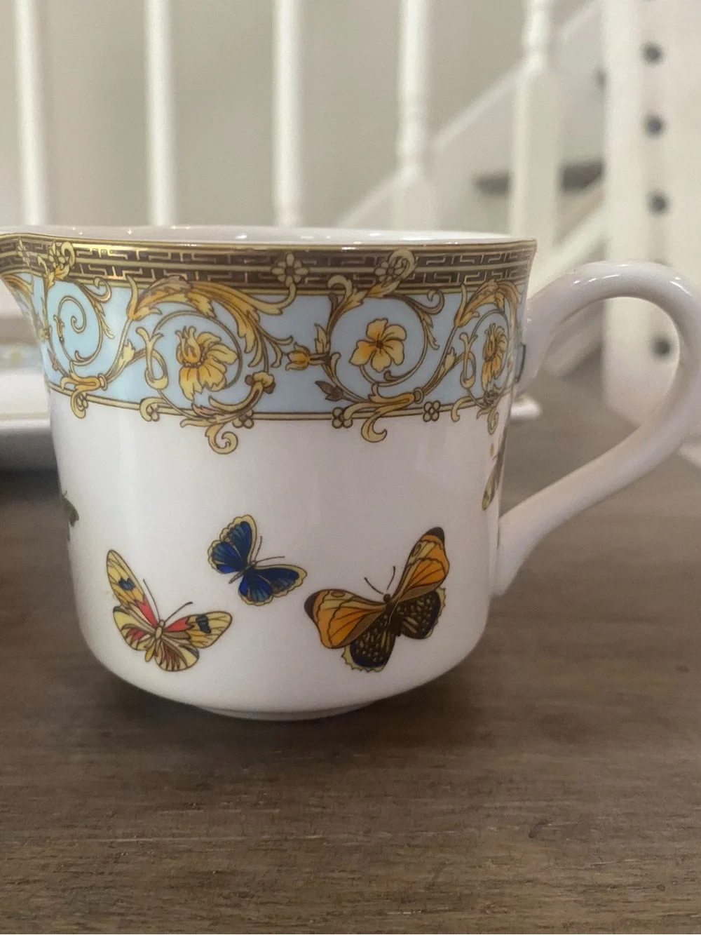 Grace's Teaware Butterflies with Blue Creamer Sugar Bowl Tray Set EUC!